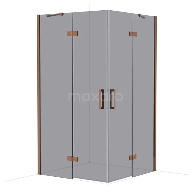 Diamond Shower cabin | 110x110 cm Shiny copper Smoke glass Pivot door Square CDD6565411GKP Glass shower wall with corner arrangement and brown accents, modern design for a stylish bathroom interior.