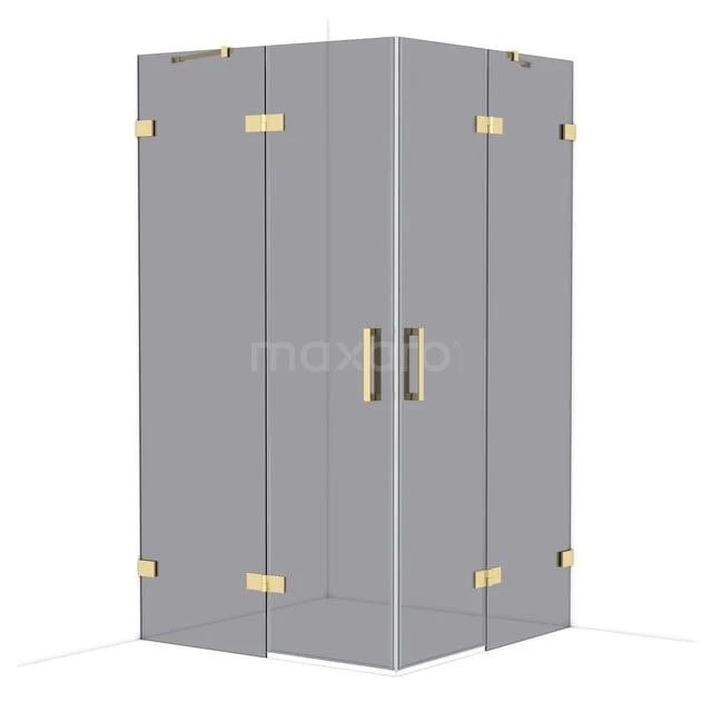 Diamond Duschkabine | 110x110 cm Glänzendes Hellgold Drehtür Quadrat CDD6565421GLG Glas Duschkabine mit goldfarbenen Scharnieren und Haltegriffen, Eckmodell perfekt für eine moderne Badezimmergestaltung.