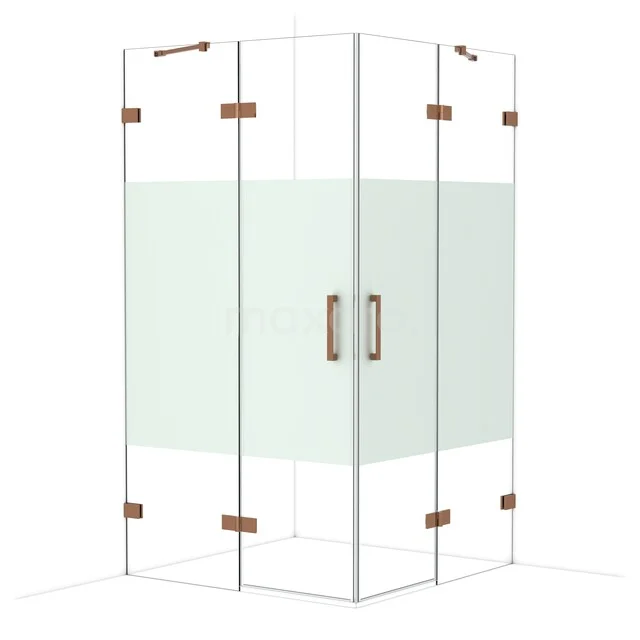 Diamond Douchecabine | 110x110 cm Glanzend koper Helder met matte strook Draaideur Vierkant CDD6565423GKP