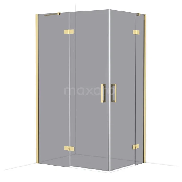 Diamond Shower enclosure | 120x90 cm Glossy light gold Smoke glass Pivot door Rectangle CDD6636411GLG Grijze hoekdouchecabine met goudkleurige scharnieren en deurknoppen, modern design, perfecte toevoeging aan elke badkamer.