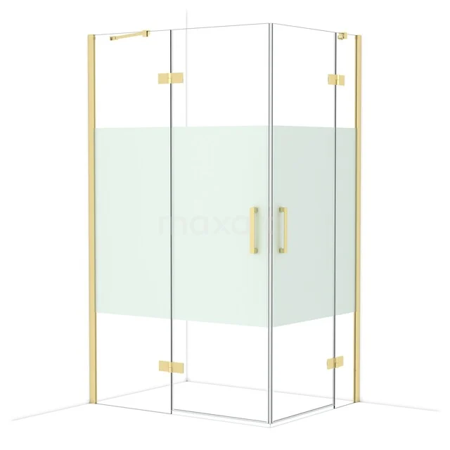 Diamond Shower enclosure | 120x90 cm Glanzend lichtgoud Clear with matt strip Pivot door Rectangle CDD6636413GLG Goudkleurige douchecabine met glazen wanden en matte afwerking, geschikt voor een moderne badkamer.