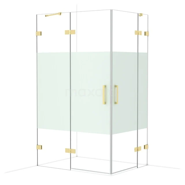 Glas Duschkabine mit goldfarbenen Scharnieren und Haltegriffen, transparentes Design, perfekt für ein stilvolles Badezimmer.