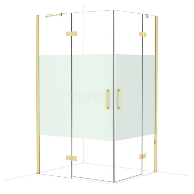 Duschkabine Diamond CDD6646413GLG Eck-Duschkabine mit goldfarbenen Akzenten, Glaswänden und metallischen Haltegriffen; eine stilvolle Badezimmerlösung.