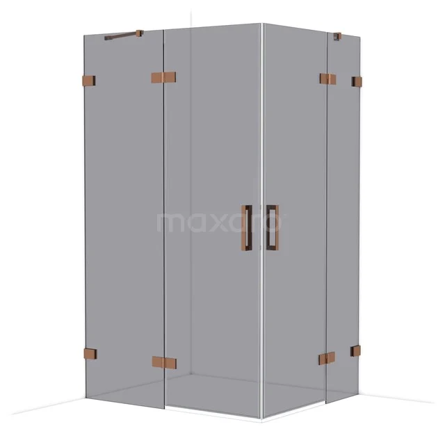 Grey glass shower cabin with black handles and bronze hinges, perfect for a modern bathroom.