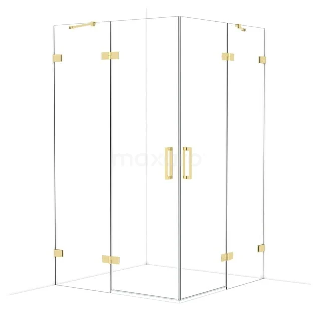 Diamond Shower enclosure | 120x120 cm Shiny light gold Clear glass Pivot door Square CDD6666420GLG Glass shower cabin with gold-coloured hinges and handles, corner model for a modern bathroom style.