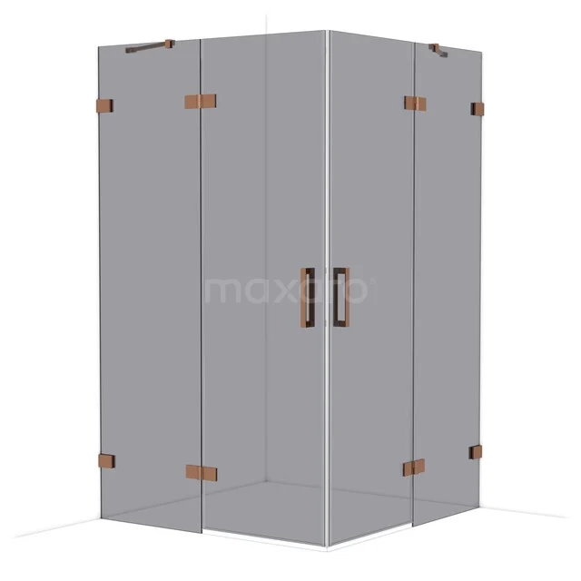 Glass shower cabin corner model with bronze-coloured hinges and handles, a stylish bathroom solution for a modern look.