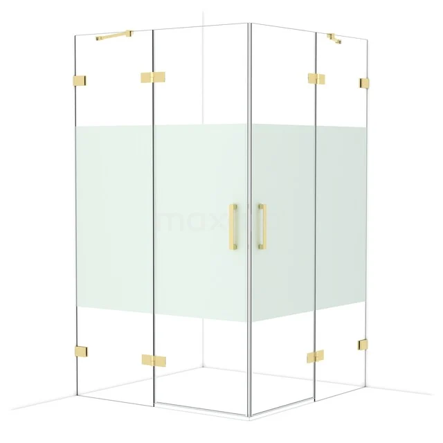Glas Duschkabine mit goldfarbenen Akzenten, mattes Glas in der Mitte, ideal für eine stilvolle Badezimmer Einrichtung.