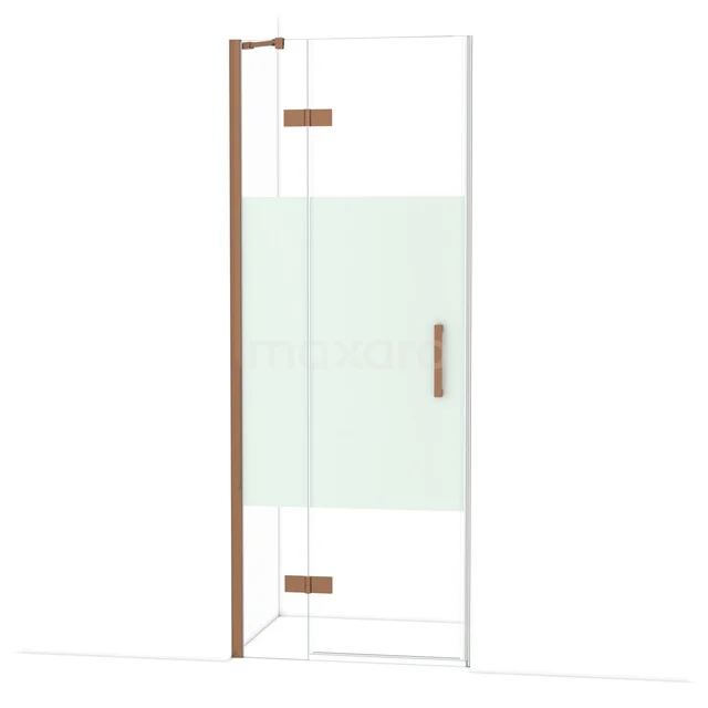 Glazen douchedeur met bronzen accenten, matglas detail en minimalistisch design; stijlvol voor elke moderne badkamer.