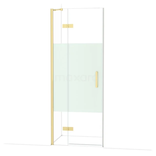 Diamond Shower door | 80 cm Shiny light gold Clear with matt strip Pivot door DDB21351213GLG Glass shower door with gold accents and handle, ideal as a luxury addition for a modern bathroom.