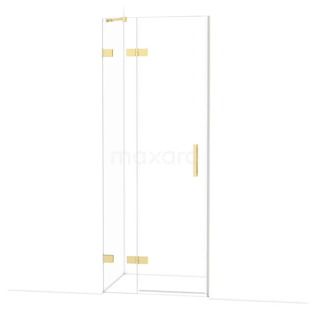 Diamond Shower door | 80 cm Glossy light gold Clear glass Pivot door DDB21351220GLG Goudkleurige glazen douchecabine met hoekdeur, modern design en luxe uitstraling, perfect voor een stijlvolle badkamer.