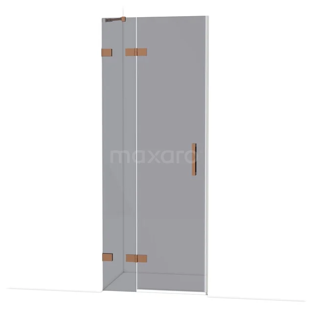Diamond Shower door | 80 cm Glanzend koper Smoke glass Pivot door DDB21351221GKP Douchedeur van helder glas met roségouden scharnieren en handgreep, stijlvol en modern design voor de badkamer.