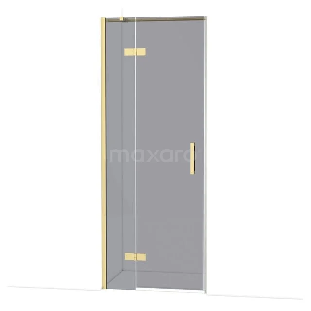 Glas Duschtür mit Gold Scharnieren, klare Glasplatte und schlankem Design, ideal für eine moderne Badezimmer Ausstrahlung.