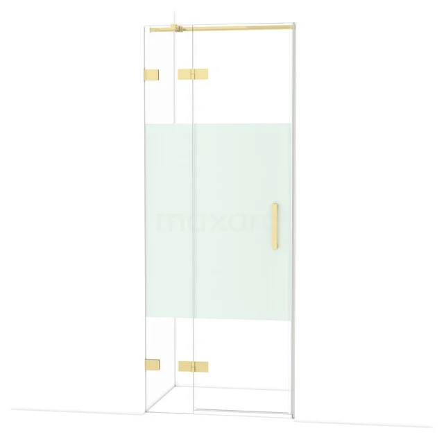 Diamond Shower door | 80 cm Shiny light gold Clear with matt strip Pivot door DDB21351323GLG Glass shower door with gold accents, modern design, suitable for luxury bathrooms.