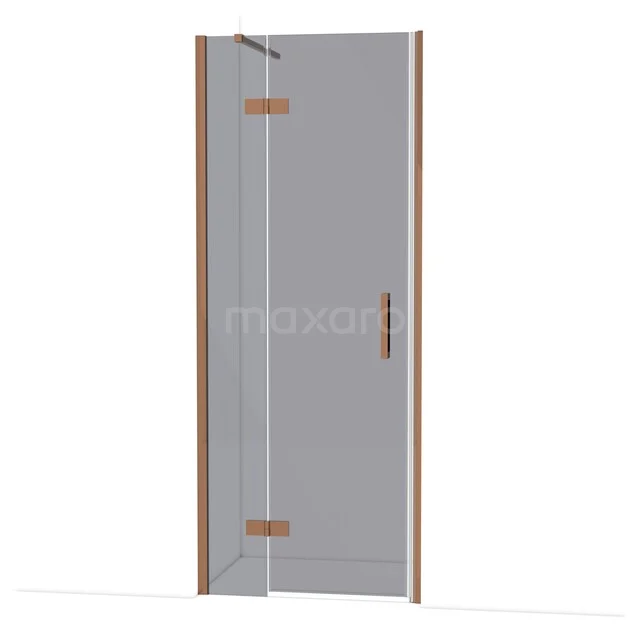 Diamond Shower door | 80 cm Shiny copper Smoke glass Pivot door DDB21352111GKP Glazen douchedeur met houtaccenten, draaibaar design en moderne afwerking, ideaal voor een stijlvolle badkamerinrichting.
