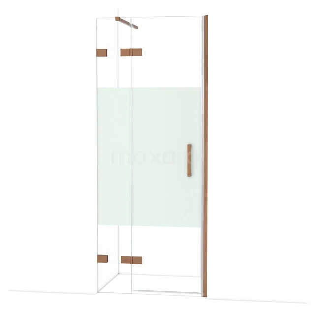 Diamond Duschtür | 80 cm Glänzendes Kupfer Klar mit matter Streifen Drehtür DDB21352123GKP Glasdouchedeur mit mattem Bestandteil, bronzefarbenen Scharnieren und Haltegriff, ideal für moderne Bäder.
