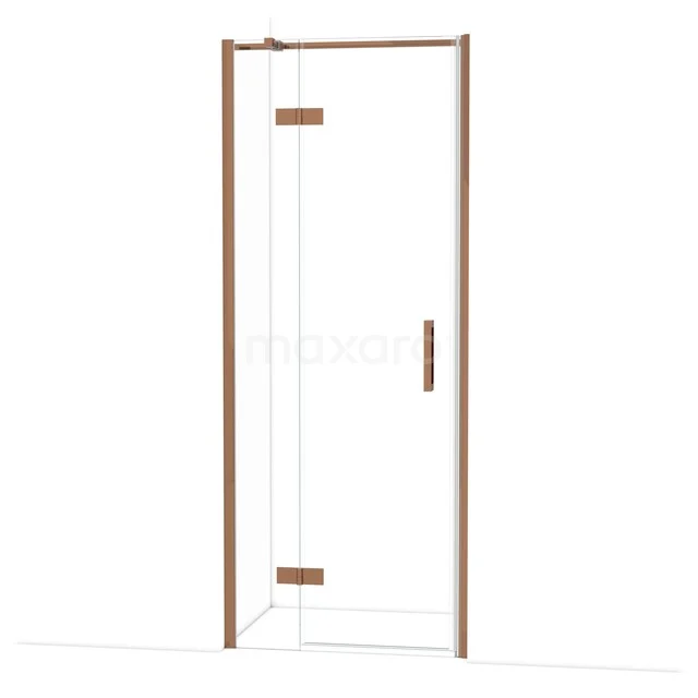 Glazen douchedeur met bronzen frame, draaibaar design, ideaal voor moderne badkamers.