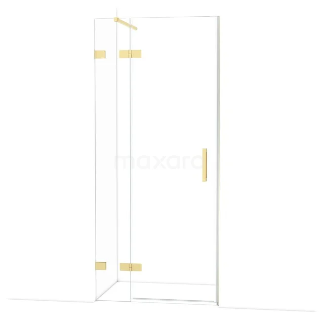 Diamond Shower door | 90 cm Glossy light gold Clear glass Pivot door DDB21361120GLG Douchedeur met helder glas en gouden scharnieren, stijlvolle glazen oplossing voor de moderne badkamer.