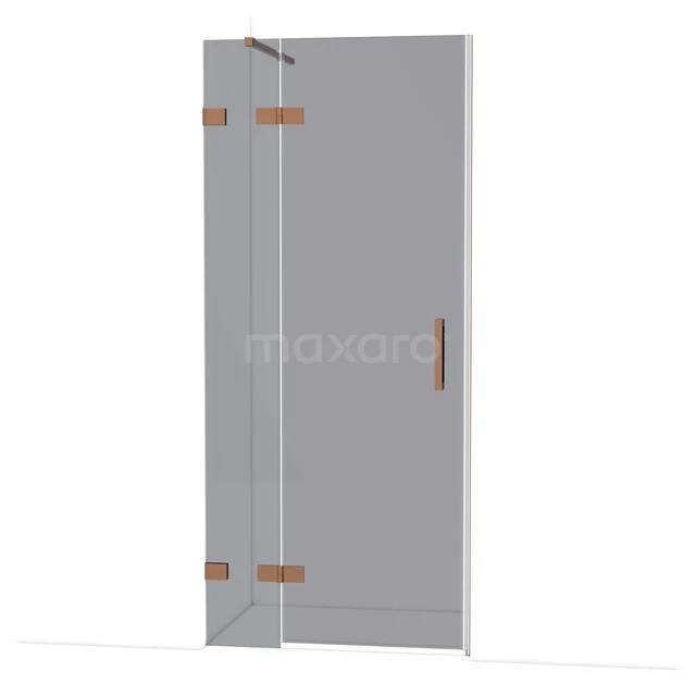 Diamond Shower door | 90 cm Shiny copper Smoke glass Pivot door DDB21361121GKP Glazen douchedeur met koperkleurige scharnieren en handgreep, modern design voor een stijlvolle badkamer.