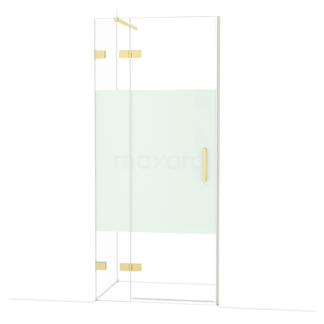 Diamond Douchedeur | 90 cm Glanzend lichtgoud Helder met matte strook Draaideur DDB21361123GLG