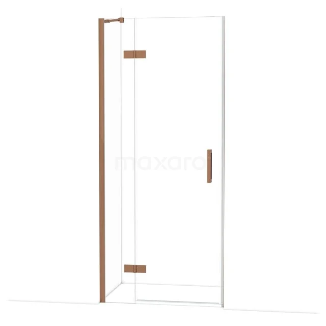 Glasene Duschtür mit kupferfarbenem Rahmen und Haltegriff, modernes Design, ideal für ein luxuriöses Badezimmer.