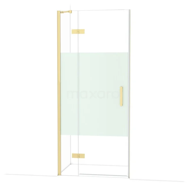 Diamond Shower door | 90 cm Glossy light gold Clear with matt strip Pivot door DDB21361213GLG Glazen douchedeur met mat gedeelte, goudkleurige details en moderne afwerking, perfect voor een stijlvolle badkamer.