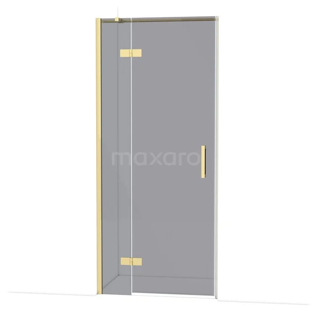 Diamond Shower door | 90 cm Glossy light gold Smoke glass Pivot door DDB21361311GLG Glazen douchedeur met goudkleurige scharnieren en handgreep, strak design voor moderne badkamers.