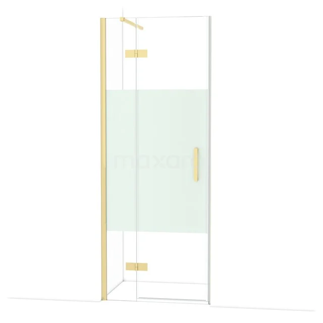 Diamond Duschtür | 80 cm Glänzendes Hellgold Klar mit matter Streifen Drehtür DDB21351113GLG Glasdouchedeur mit goldenen Scharnieren, einschließlich mattem Glasstreifen für Privatsphäre. Perfekt für ein modernes Badezimmer.