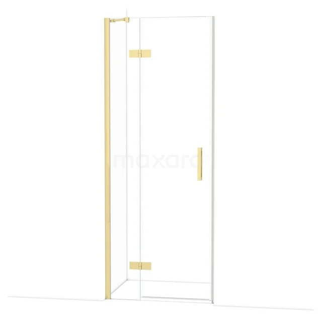 Glasene Duschtür mit goldfarbener Beschläge, stilvolles Design für moderne Bäder.