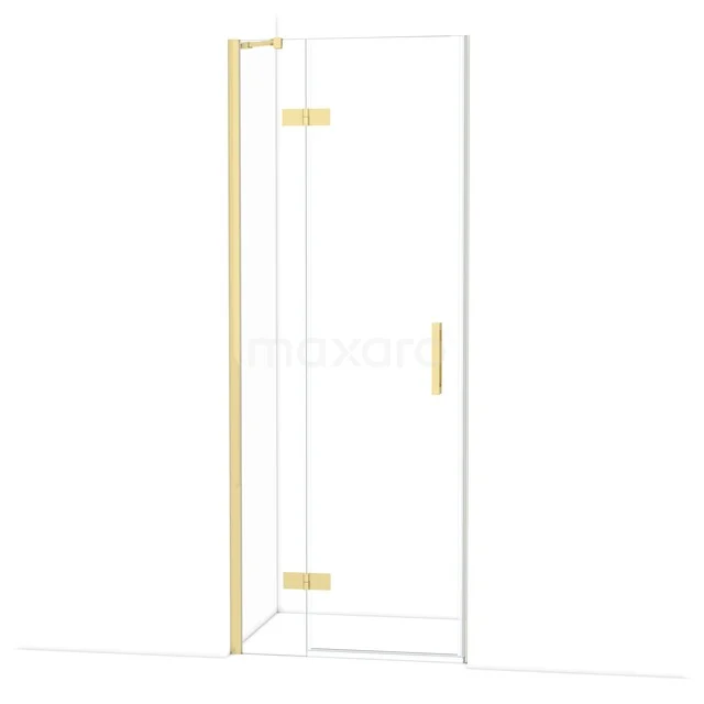 Glasene Duschtür mit goldfarbener Beschläge, stilvolles Design für moderne Bäder.