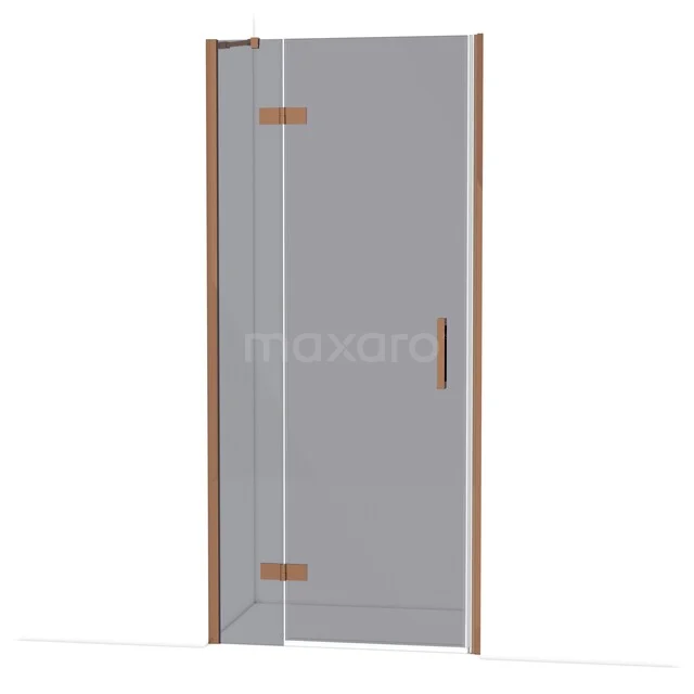 Diamond Shower door | 90 cm Shiny copper Smoke glass Pivot door DDB21362211GKP Glazen douchedeur met mat gouden scharnieren en handgreep, modern design ideaal voor een stijlvolle badkamer renovatie.