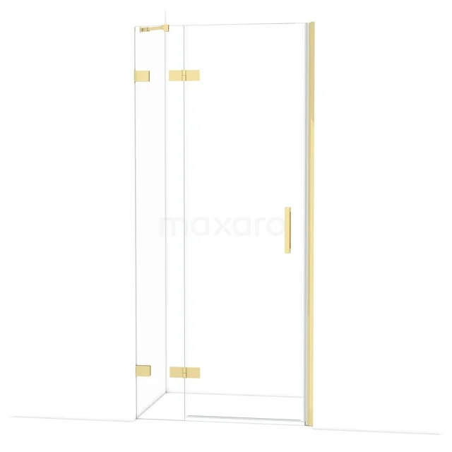 Diamond Shower door | 90 cm Glossy light gold Clear glass Pivot door DDB21362220GLG Glazen douchewand met goudkleurige scharnieren en handgreep, elegant design voor een moderne badkamer.