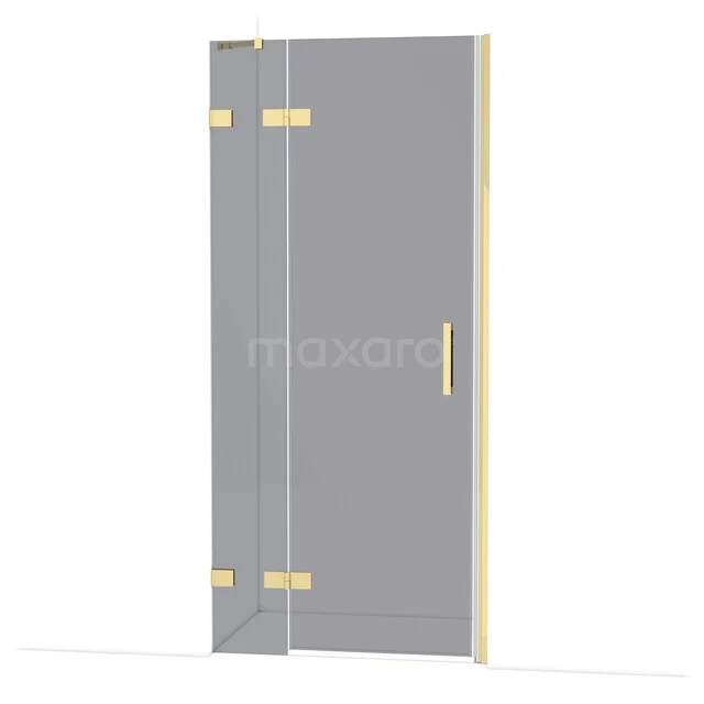 Diamond Shower door | 90 cm Glossy light gold Smoke glass Pivot door DDB21362221GLG Glazen douchedeur met messing scharnieren en handgreep, strak modern ontwerp, perfect voor een stijlvolle badkamerinrichting.
