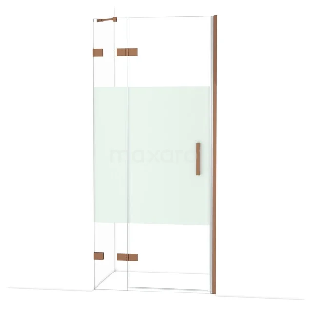 Diamond Shower door | 90 cm Glanzend koper Clear with matt strip Pivot door DDB21362223GKP Diamond Shower door | 90 cm Glanzend koper Clear with matt strip Pivot door DDB21362223GKP