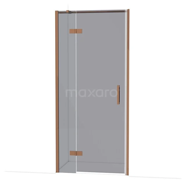 Diamond Shower door | 90 cm Shiny copper Smoke glass Pivot door DDB21362311GKP Glazen douchedeur met mat gouden scharnieren, modern design, perfect voor een stijlvolle badkamer renovatie.