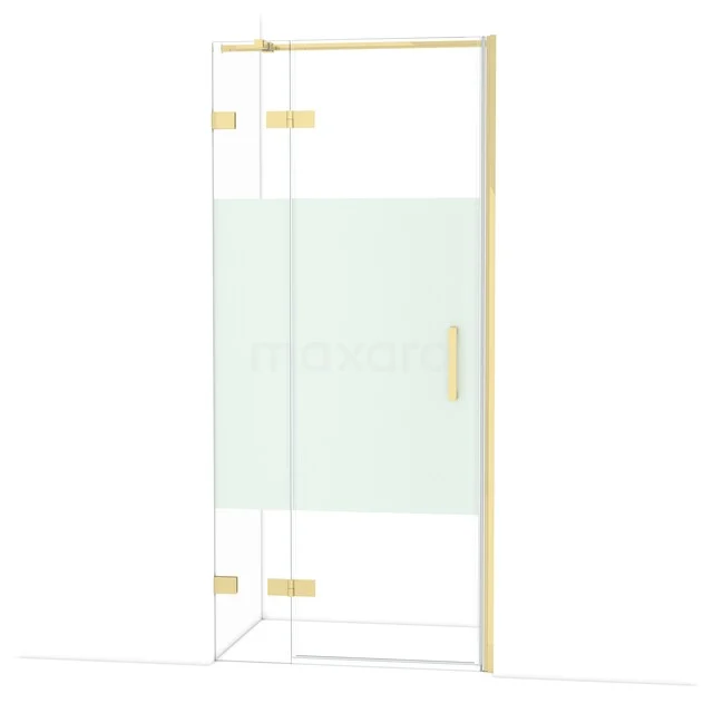 Gouden douchedeur met matglas, modern design, perfect voor een luxe badkamerupgrade.
