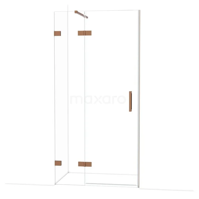 Diamond Shower door | 100 cm Shiny copper Clear glass Pivot door DDB21461120GKP Douchecabine met glazen deur en goudkleurige scharnieren, modern design voor een stijlvolle badkamer.