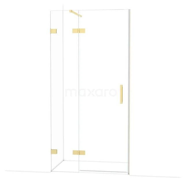 Diamond Shower door | 100 cm Glossy light gold Clear glass Pivot door DDB21461120GLG Glazen douchecabine met goudkleurige scharnieren en deurknop, perfect voor een stijlvolle badkamerinrichting.