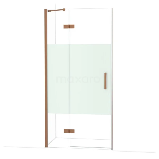 Diamond Douchedeur | 100 cm Glanzend koper Helder met matte strook Draaideur DDB21461213GKP