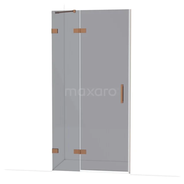 Diamond Shower door | 100 cm Shiny copper Smoke glass Pivot door DDB21461221GKP Glazen douchedeur met hoekontwerp, transparant glas en stijlvolle gouden scharnieren, ideaal voor moderne badkamers.