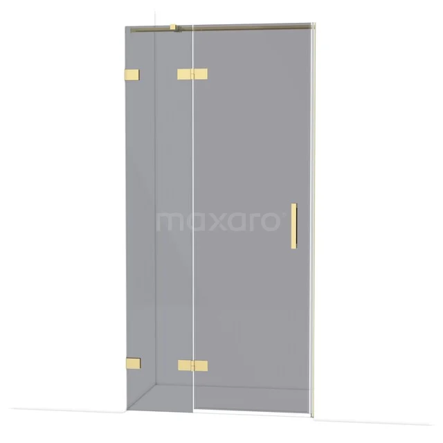 Glasdouchedeur mit goldfarbenen Scharnieren und Haltegriff, ideal für eine luxuriöse Badezimmergestaltung.