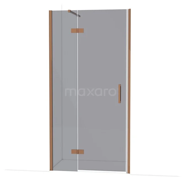 Diamond Shower door | 100 cm Shiny copper Smoke glass Pivot door DDB21462111GKP Glazen douchedeur met bronskleurige scharnieren en handgreep, perfect voor een moderne badkamerstijl.