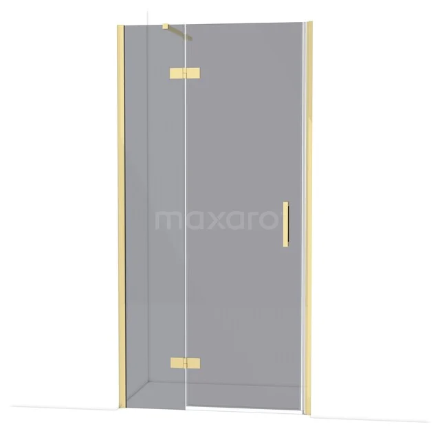 Diamond Shower door | 100 cm Glossy light gold Smoke glass Pivot door DDB21462111GLG Glazen douchedeur met goudkleurige scharnieren en handgreep, geschikt voor moderne badkamerinrichting.