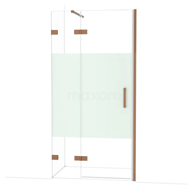 Diamond Duschtür | 100 cm Glänzendes Kupfer Klar mit matter Streifen Drehtür DDB21462123GKP Glas Duschwand mit Ecktür aus transparentem Glas und Kupferakzenten, ideal für eine stilvolle Badezimmergestaltung.