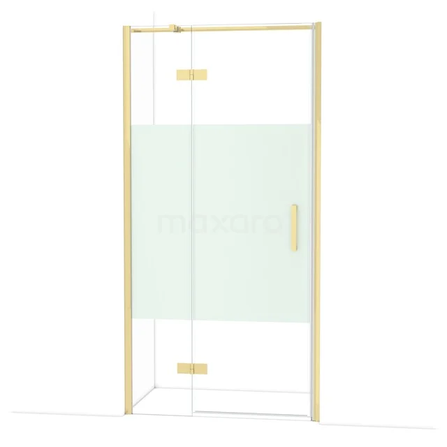 Gouden douchedeur met helder glas en mat segment, geschikt voor moderne badkamers. Elegant ontwerp in Minimal Gold-serie.