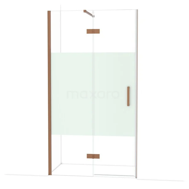 Duschkabine mit Glastür, kupferfarbenen Akzenten und Aluminiumrahmen, ideal für eine moderne Badezimmer Einrichtung.