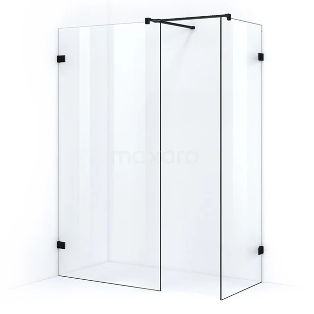 Quartz Walk-in shower | 100x80 cm Matte black Clear glass 2 fixed walls IQB1008500M Transparent glass shower screen with matte black profiles, minimalist design for modern bathrooms.
