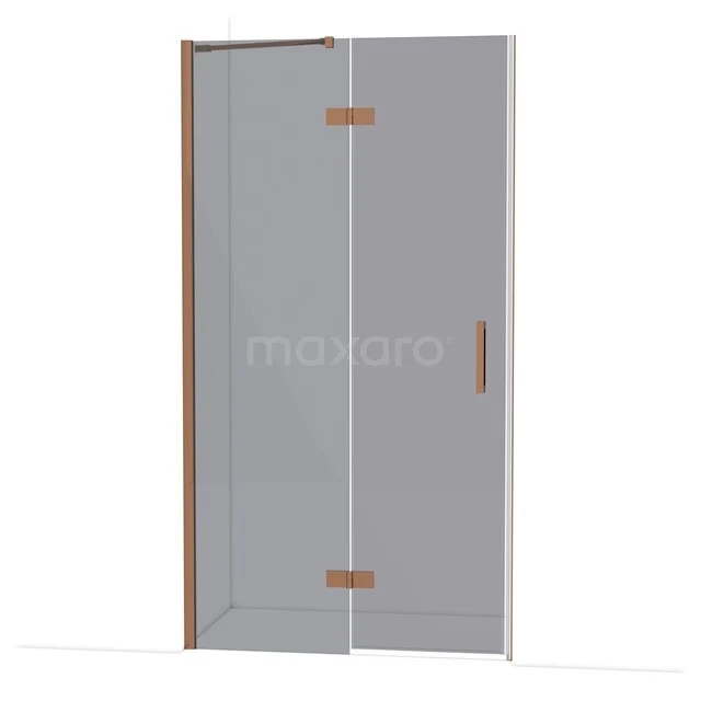 Glazen douchedeur met metalen scharnieren en handgreep, uitgevoerd in transparant glas en een stijlvol design voor moderne badkamers.