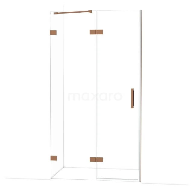 Diamond Shower door | 110 cm Shiny copper Clear glass Pivot door DDB21651220GKP Glazen douchewand met koperkleurige details, hoekmodel, ideaal voor stijlvolle badkamerinrichting.
