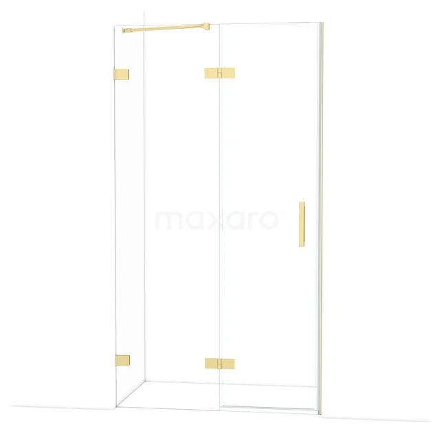 Diamond Shower door | 110 cm Shiny light gold Clear glass Pivot door DDB21651220GLG Corner shower with glass walls, gold accents and minimalist design. Perfect for a modern bathroom.