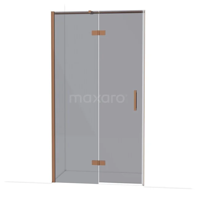 Diamond Shower door | 110 cm Shiny copper Smoke glass Pivot door DDB21651311GKP Glazen douchedeur met koperkleurige accenten, schuifmechanisme en strak design, ideaal voor een stijlvolle badkamer.